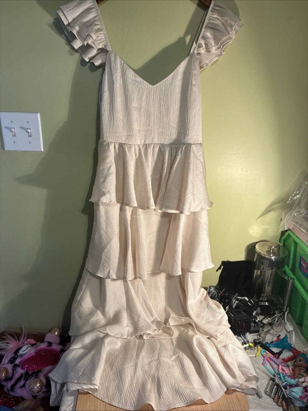 Altar’d State Ivory Ruffled Tiered Maxi Dress